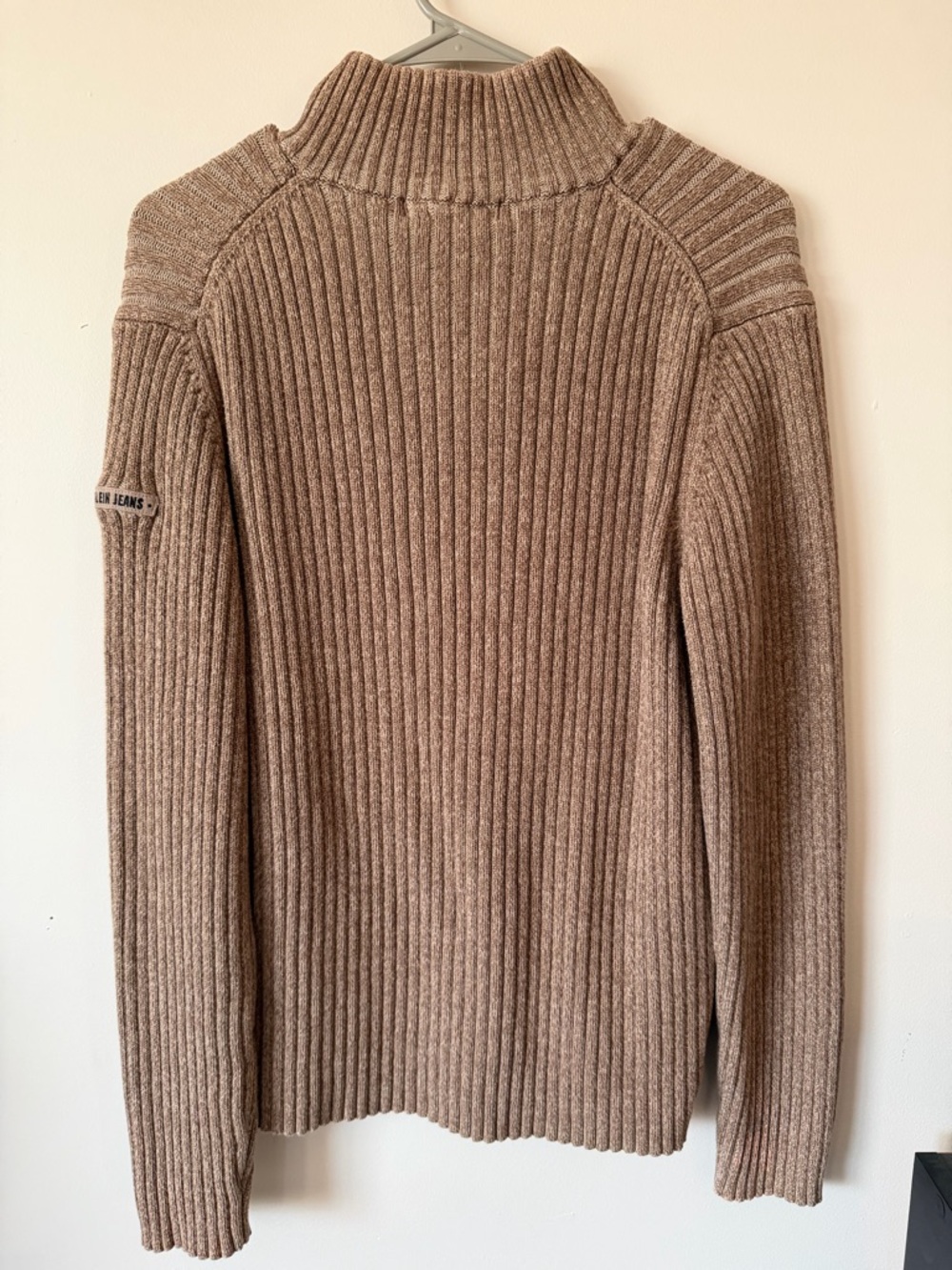 Calvin Klein Jeans Men's Tan Ribbed Half-Zip Sweater - Picture 3 of 4